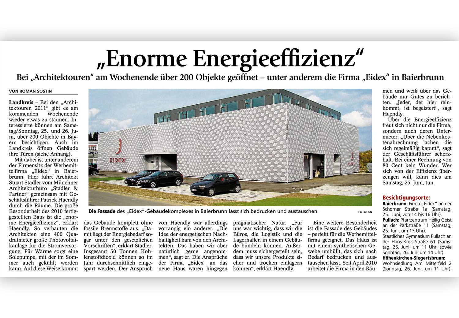 EIDEX Chronik neues Gebäude Zeitungsbericht